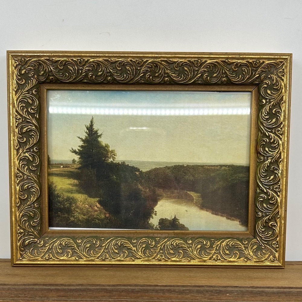 Vintage Gold Ornate Small Landscape Scene Wall Art Rectangle Cottagecore